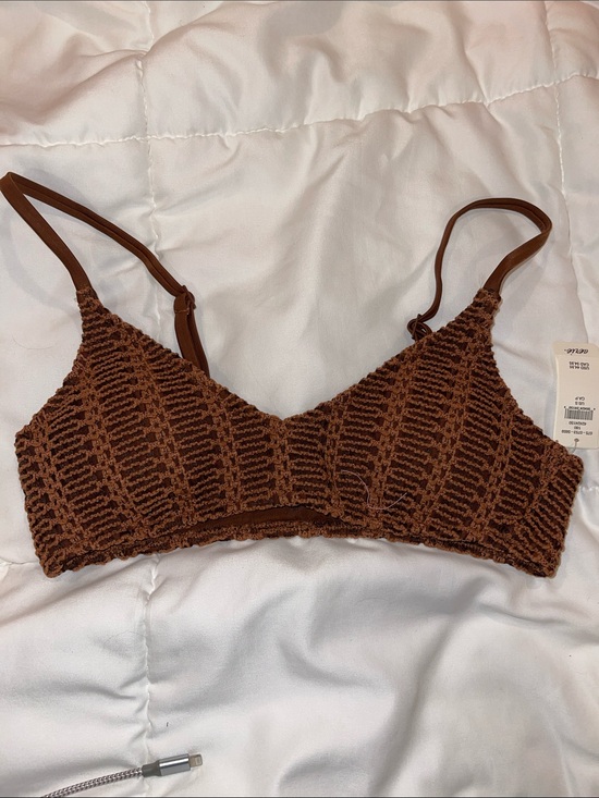 aerie Other - aerie Brown Padded Textured Crochet Bikini Top